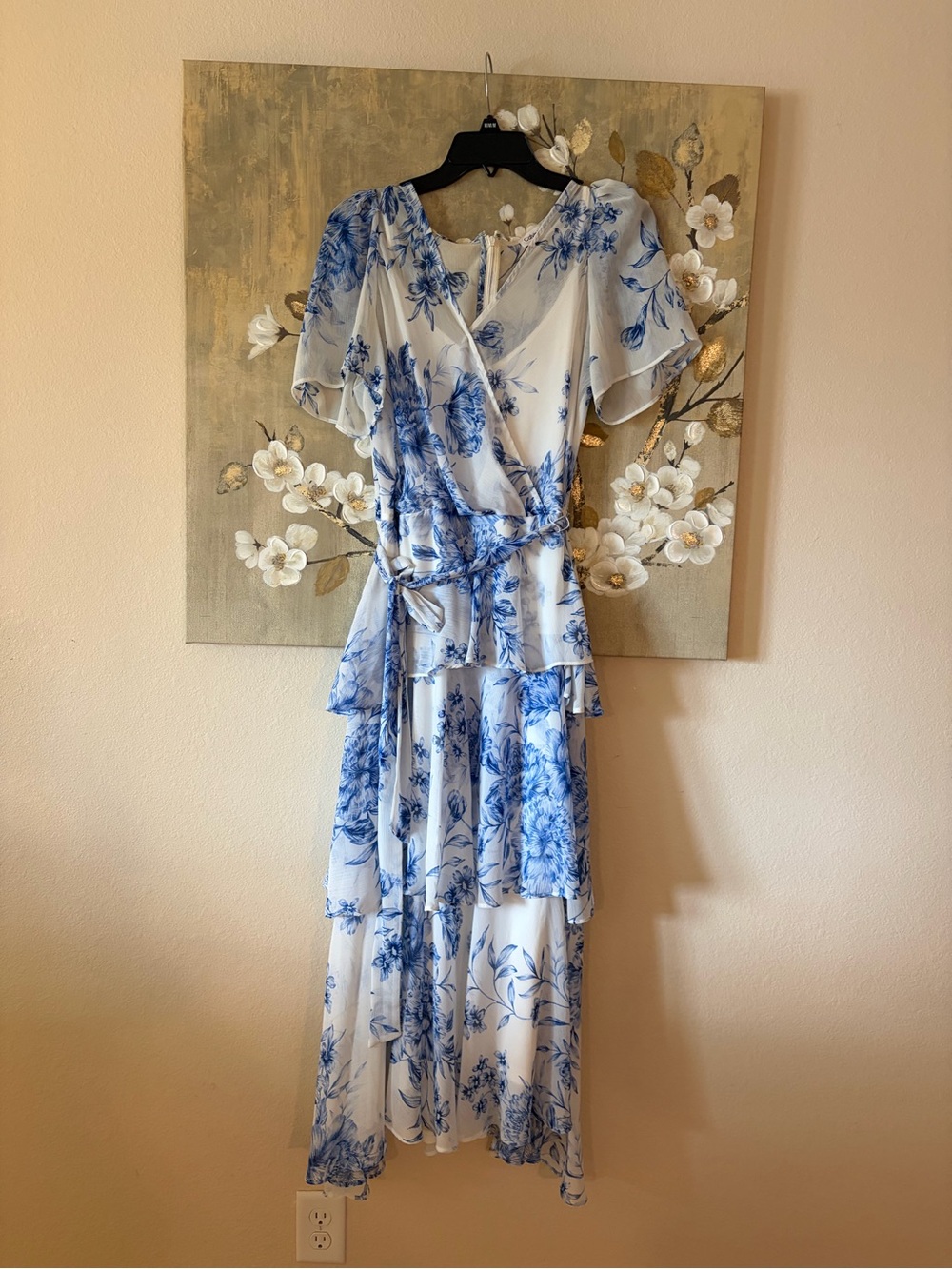Calvin Klein White & Blue Floral Wrap Maxi Dress